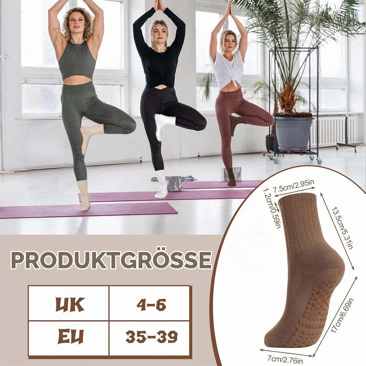 Utensilsto 4 Paare Pilates Socken Stoppersocken Damen 35-38,39-42