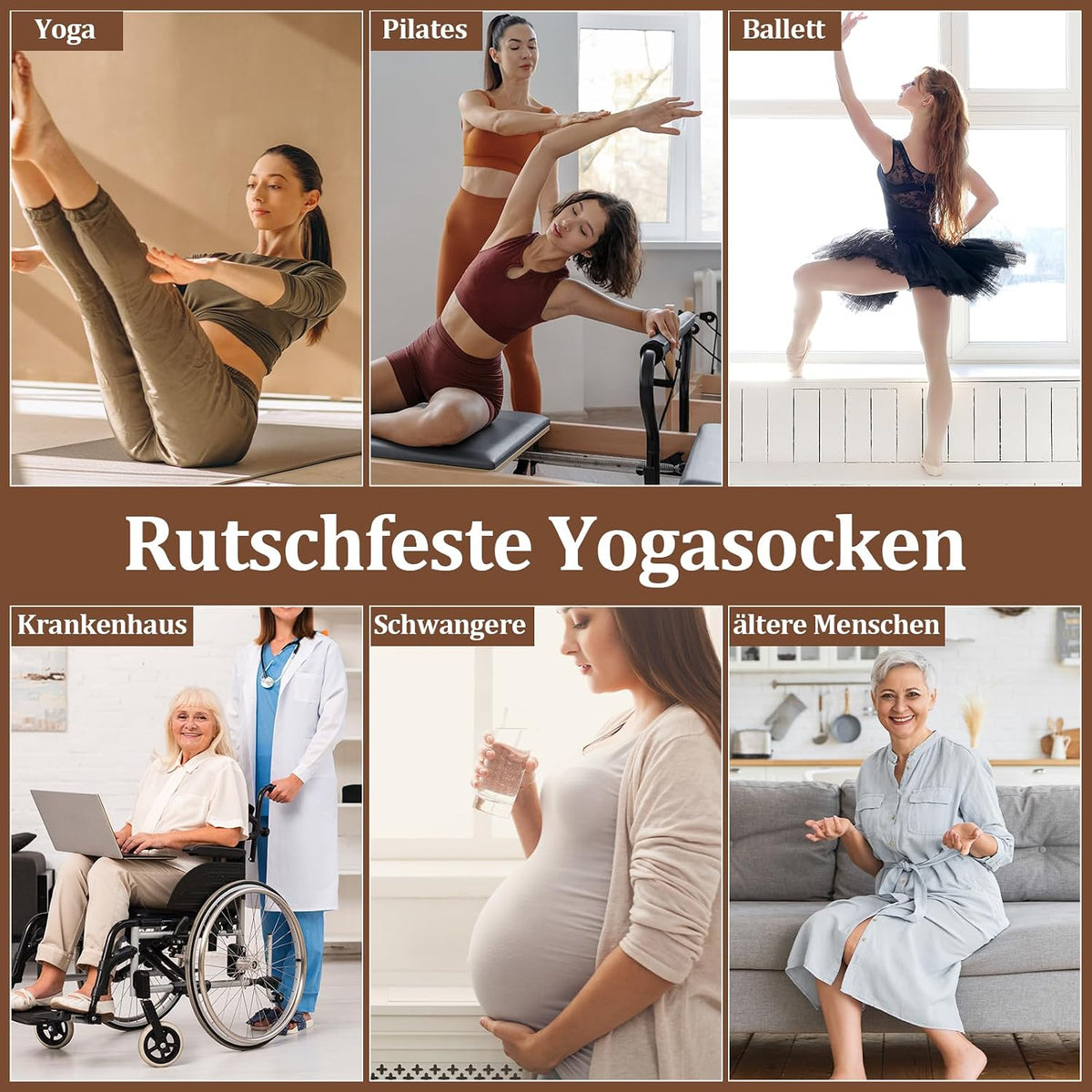 Utensilsto 4 Paare Pilates Socken Stoppersocken Damen 35-38,39-42
